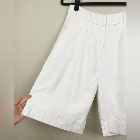 DISSH Women's 8 Kayla White 100% Linen Bermuda Short High Rise Lined Tailored - Picture 4 of 16